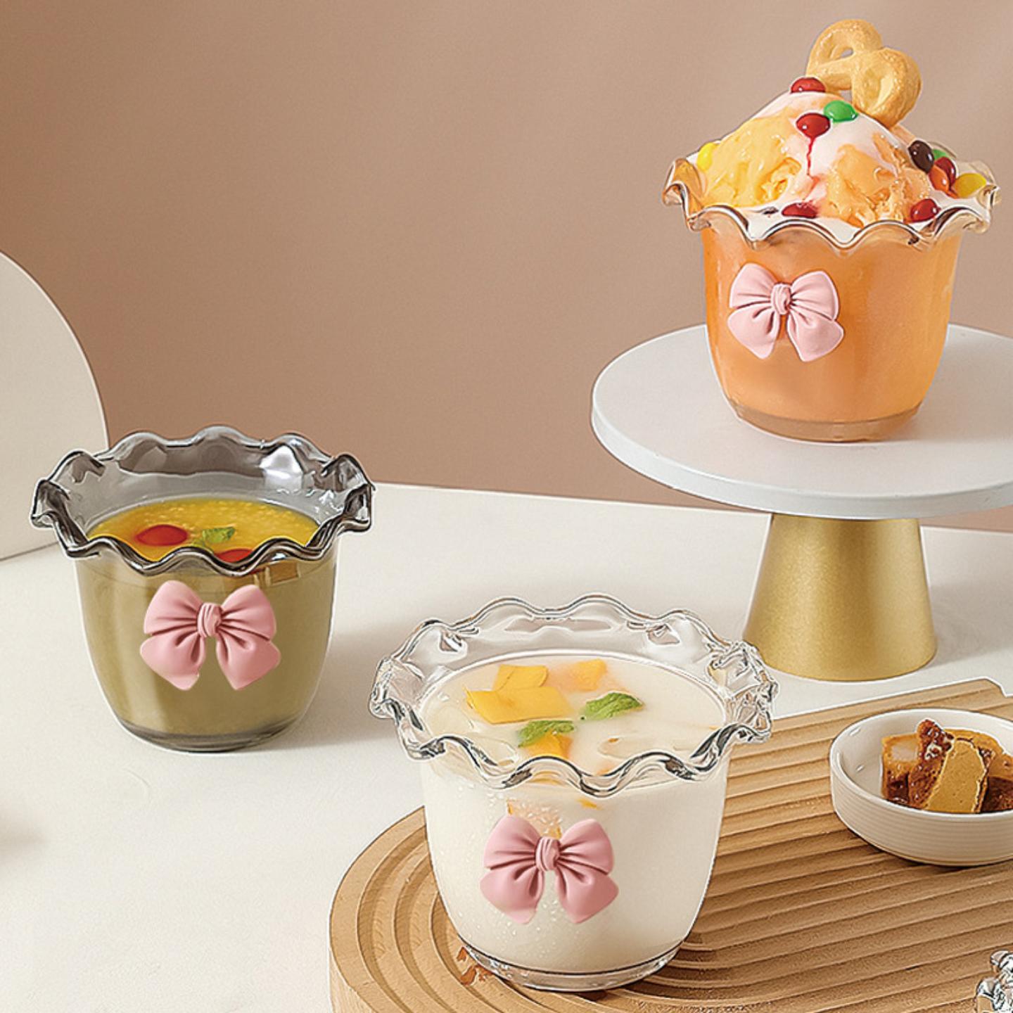 【源头】甜品玻璃碗耐热玻璃花边