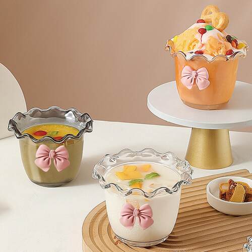 【源头】甜品玻璃碗耐热玻璃花边