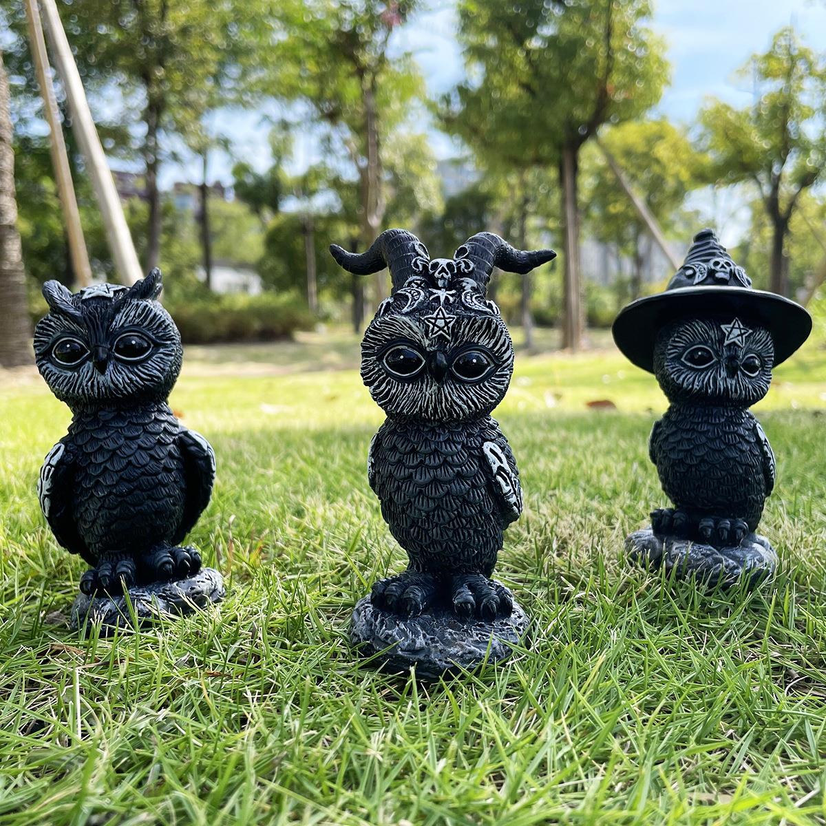 独立站新款万圣魔节法头猫鹰树脂工艺0856品摆桌件动物雕塑迷你面