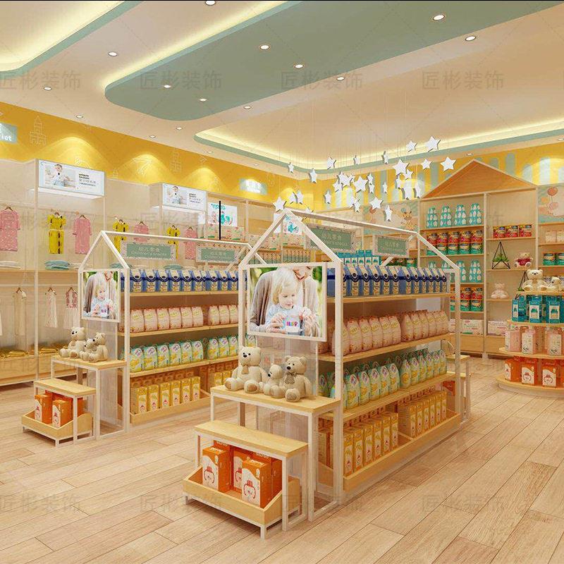 /母组婴利店货架奶粉儿童服装零食双面展示柜子超市木商场便铁合