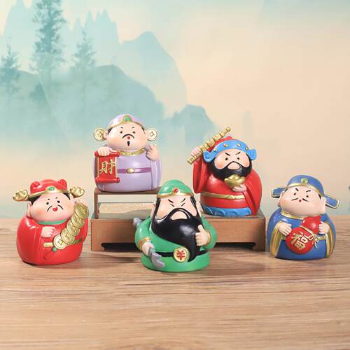 五路财神摆件高级感树脂工艺品