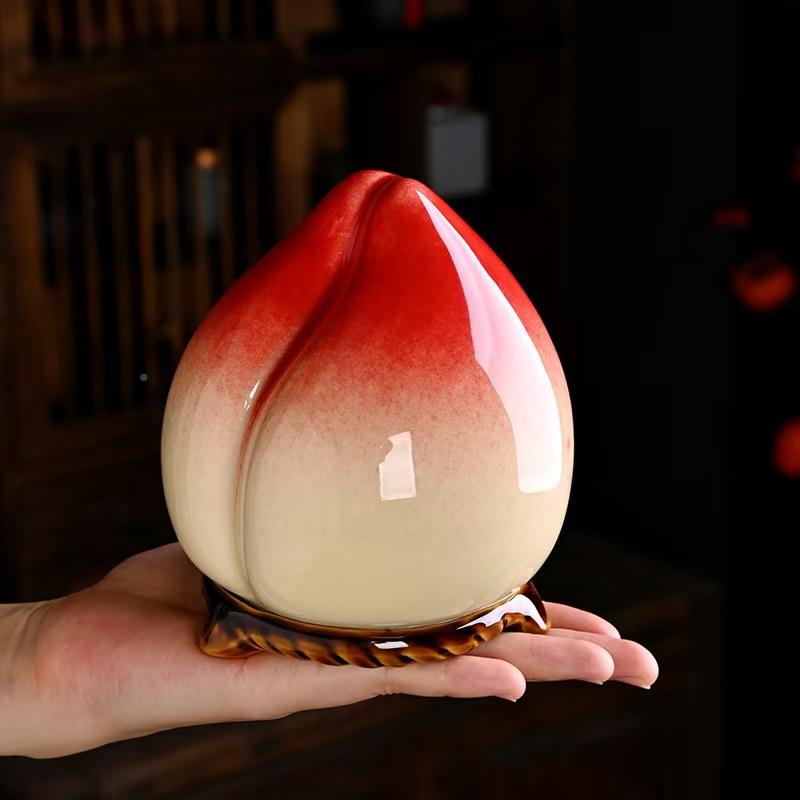 仿真密子寿寿桃茶叶罐创意DY20017桃陶瓷封罐饰品摆件生日宴回礼