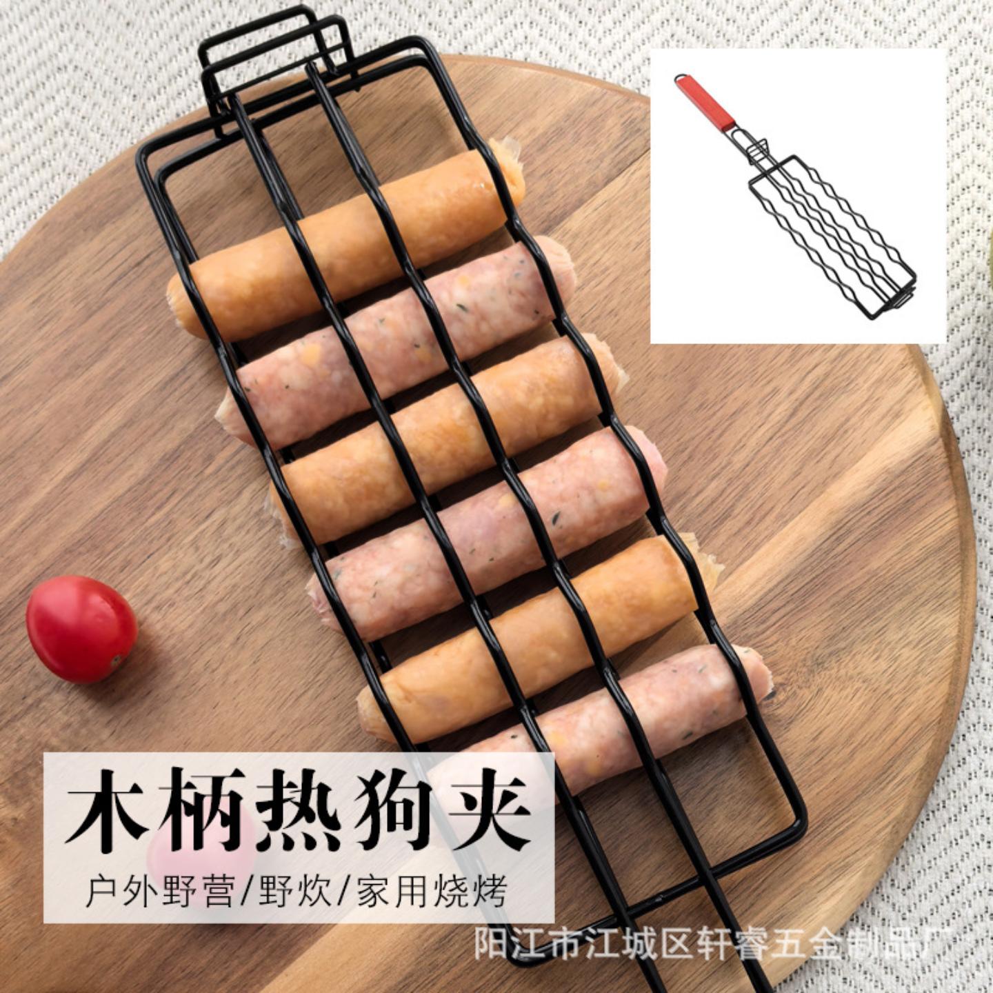 烧烤网烧烤笼香肠夹木柄BBQ网夹
