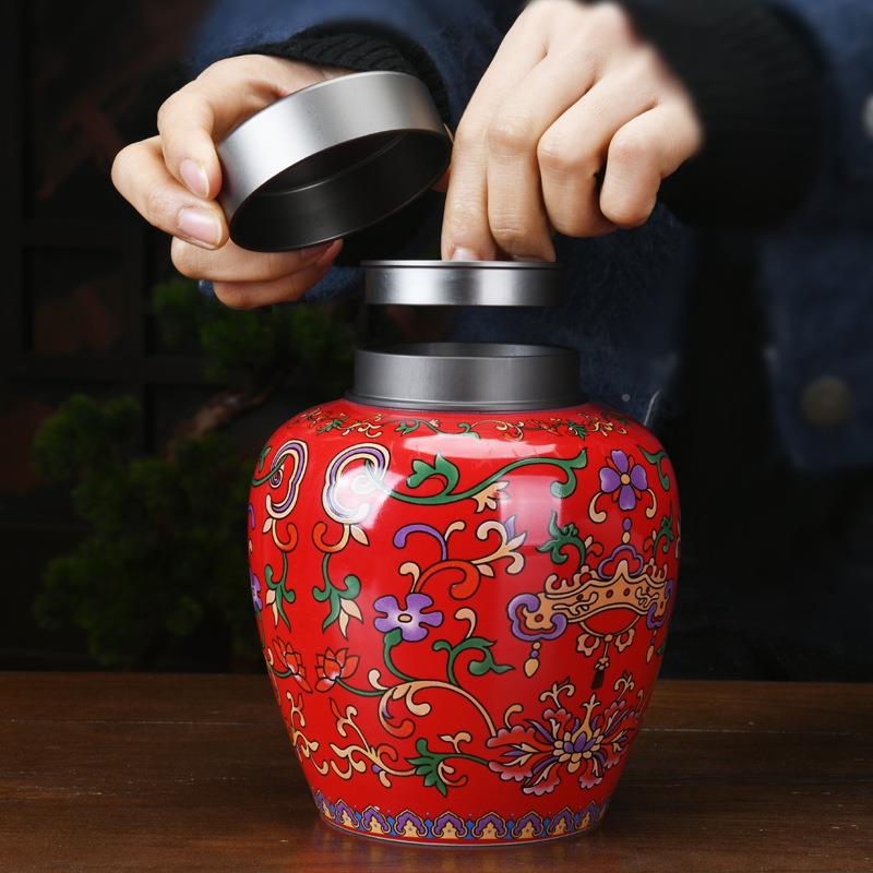茶叶陶瓷珐琅彩瓷创家意用储物中号合GH-FLC18金密封档普洱红茶