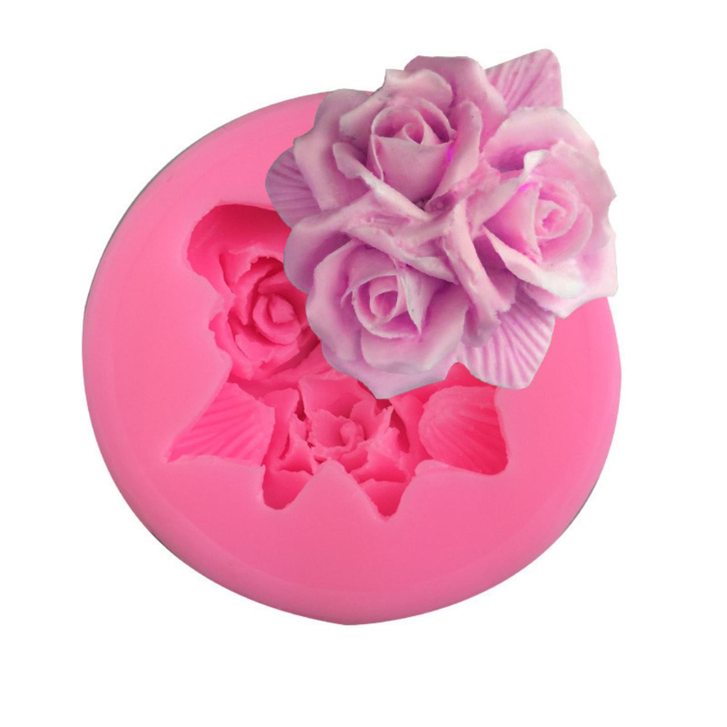 DIY三朵玫瑰花3D立体硅胶模具