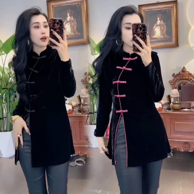 长袖新中式秋冬国风丝绒女