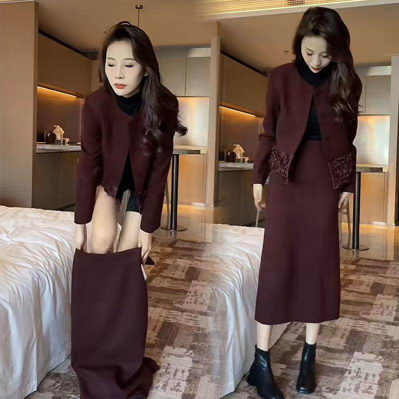 2025年秋冬网红新款时尚洋气精致气质小香风花边外套半身裙套装女,女装/女士精品,时尚套装,淘宝优惠券,粉丝福利购,淘宝优惠卷