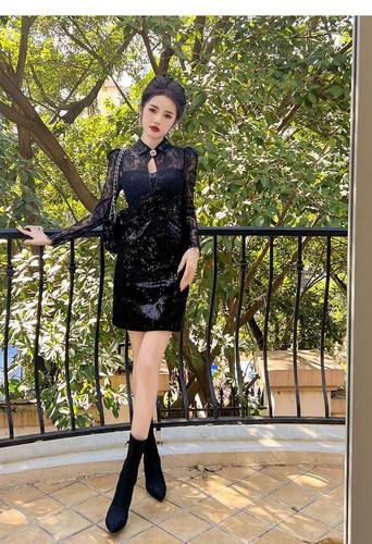 亮片名媛2024春秋新款气质包臀裙