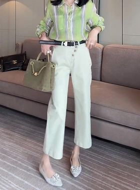 白色九分牛仔裤女夏季2025新款高腰显瘦气质时尚百搭窄版直筒裤子