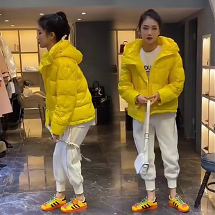 网红抖音同款短款棉服女2025秋冬新款洋气亮黄色显瘦加厚棉衣棉袄
