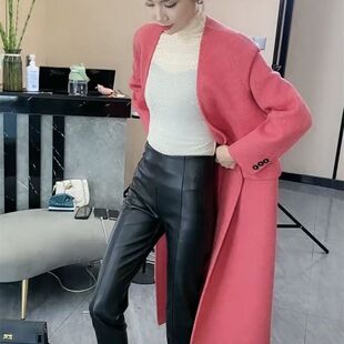 网红爆款时尚小个子大衣女2025年秋冬季新款V领中长款显瘦外套潮