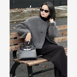 弯刀裤 2025秋冬网红新款 灰色羊绒尼显瘦短外套 两件套女韩版 时尚