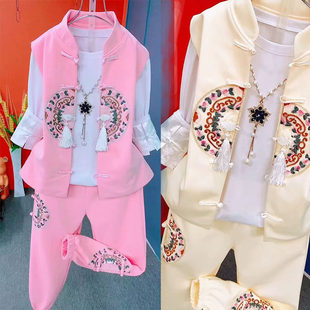 新中式国风套装女装2026新款春款气质名媛高级感盘扣马甲三件套潮