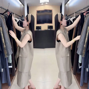 欧货休闲西装套装女2025夏款中长款西服马甲上衣八分阔腿裤两件套