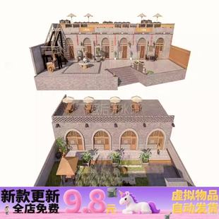 草图大师 SU模型 陕北乡村景观中式窑洞民宿北方窑洞灰砖窑洞平顶