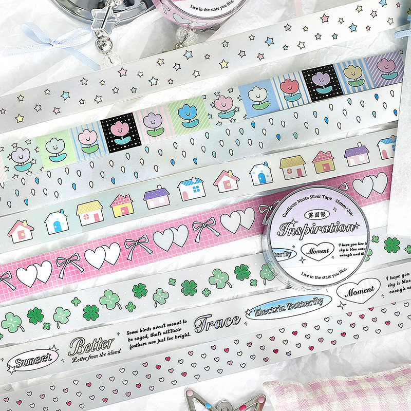 闪银梦境岛系列雾面银胶带贴纸