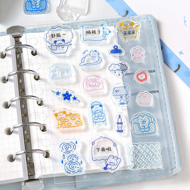 NOTE FOR 活页硅胶印章涂鸦小点点系列可爱风手账打卡装饰学生日程透明亚克力手柄涂鸦图案笔记本手抄本印章