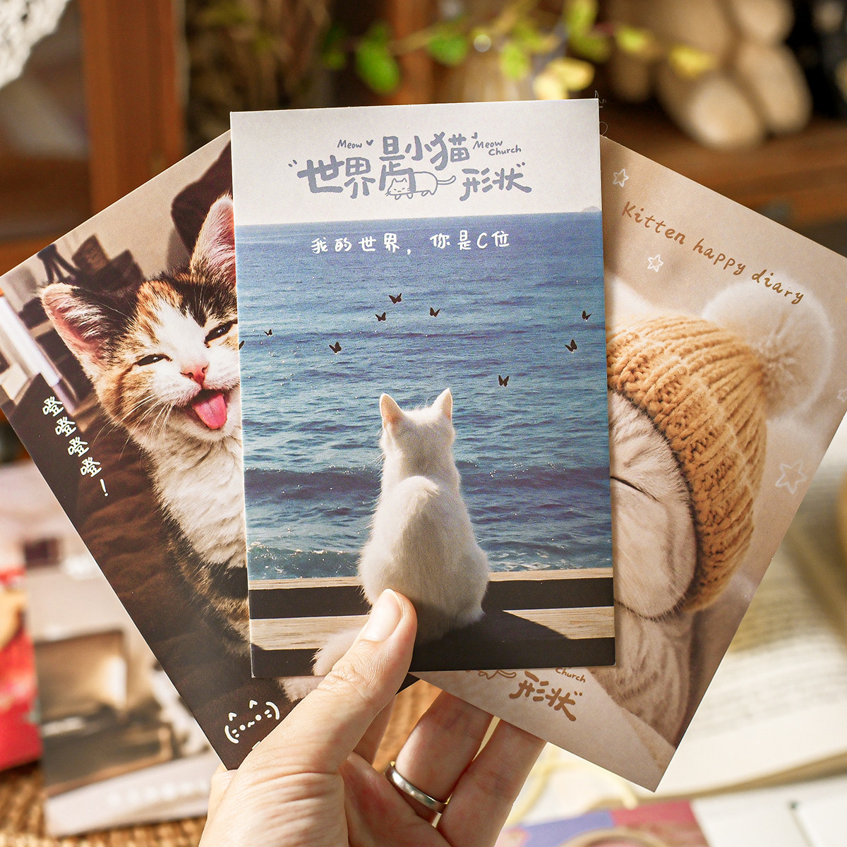 萌宠可爱风格明信片30张世界是小猫形状系列浪漫小清新猫咪摄影插画
