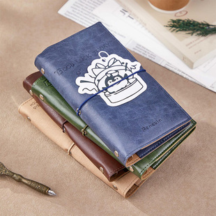 A6笔记本高颜值旅行日记本绑带皮艺PU封面萌物集物系列手账本压印萌宠动物图案便携式手抄本学生用文创礼物