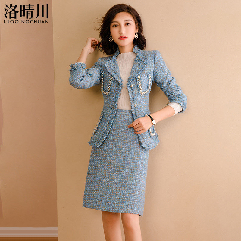 名媛小香风套装女秋冬季2025韩版毛呢小外套半身裙修身气质两件套