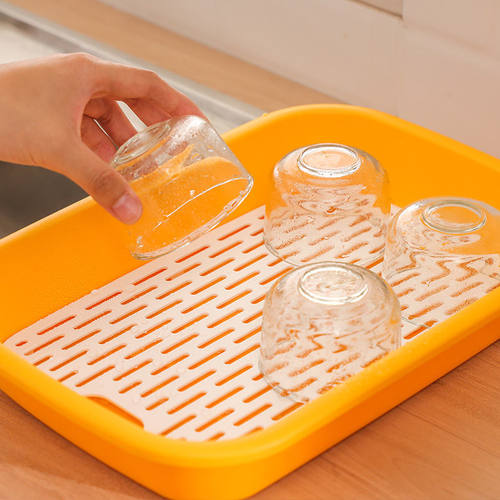加厚托盘双层杯架家用茶杯子沥水置物架杯子碗筷收纳加深茶盘架子