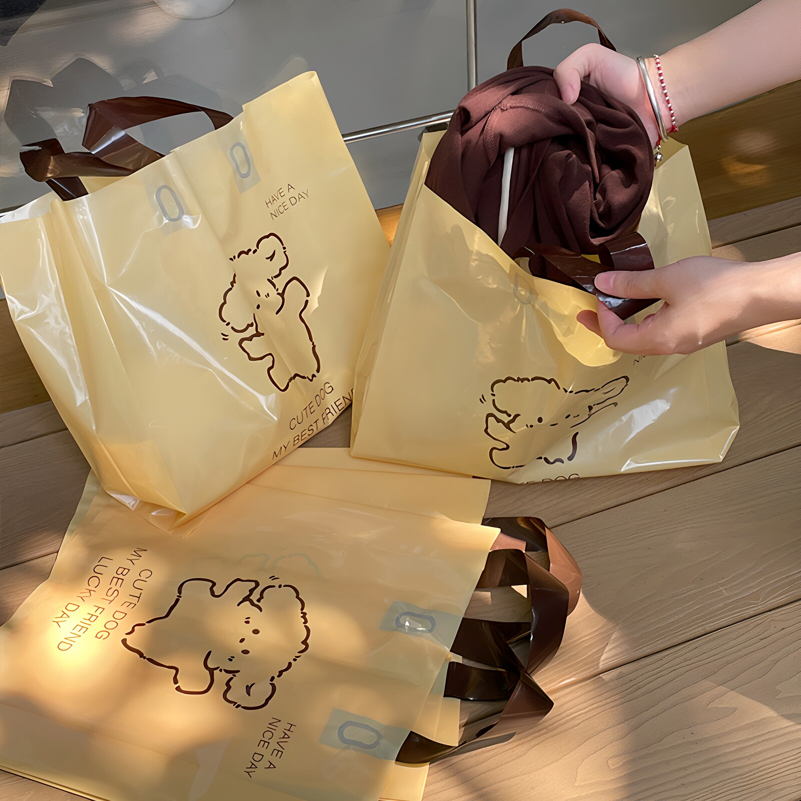 可爱狗熊服装店手提购物袋礼品女装童装衣服打包塑料批发定加厚制