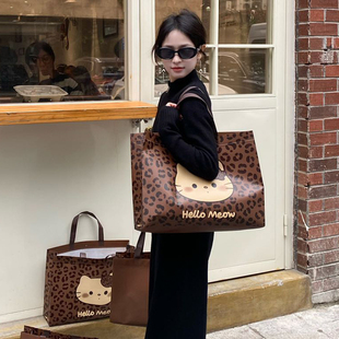 豹纹猫无纺布手提袋覆膜防水加厚服装 衣服袋子定制购物收纳袋 店装