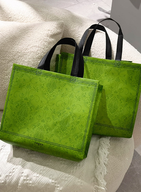 绿色复古袋子服装店包装袋大气手提无纺布衣服高档购物礼品袋定制