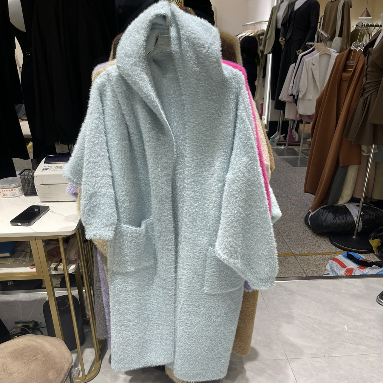 冬季宽松长款加厚保暖绒毛衣外套