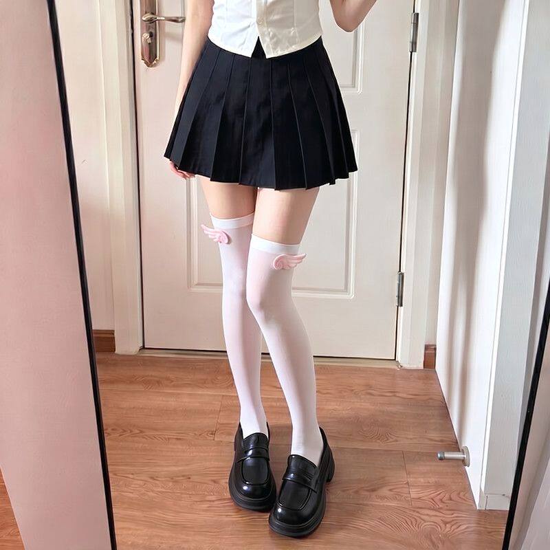 日系Lolita粉色天使翅膀少女软妹风JK女袜过膝袜夏季百搭学生袜