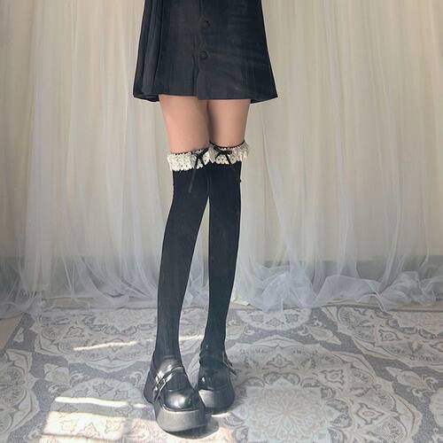 升级版2026春新款SereneLolita蕾丝花边甜美高筒过膝袜!简约显瘦
