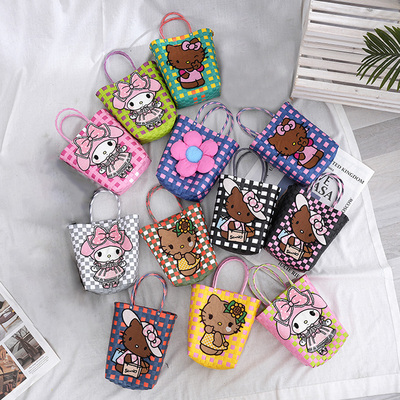 黑皮kitty编织包凯蒂猫包手提包