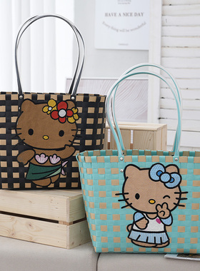 hellokitty包甜妹手提包网红包编织包少女辣妹凯蒂猫春游菜篮子包