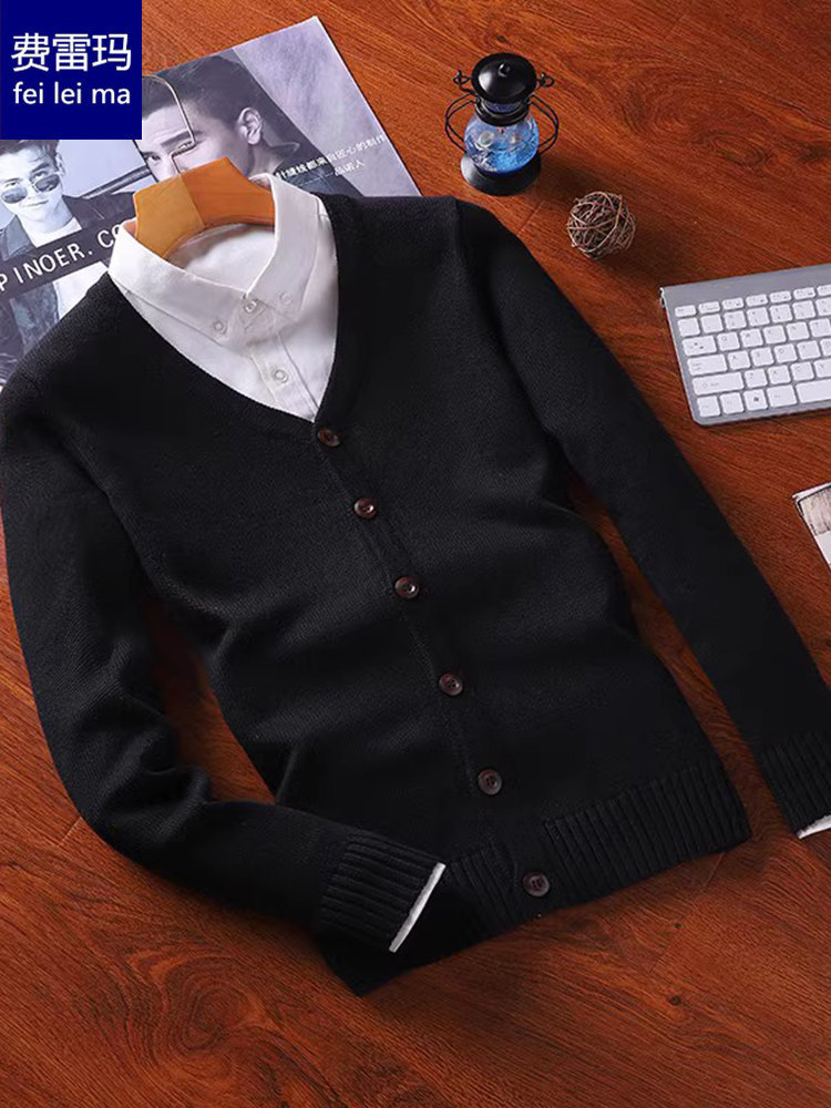 KOREAN VERSION OF MENS SWEATER CARDIGAN JACKET PURE COTTON KNIT SWEATER PERSONALITY FASHION UPPER CLOTHES OUTER SWEATER AUTUMN THIN