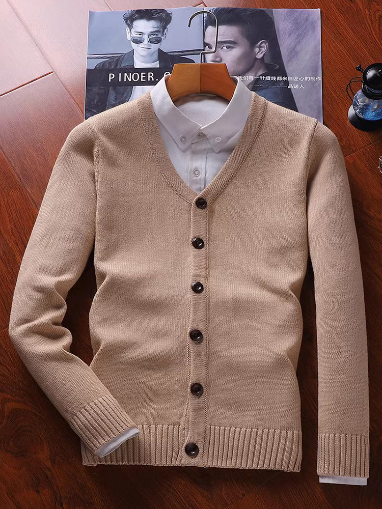 KOREAN VERSION OF MENS SWEATER CARDIGAN JACKET PURE COTTON KNIT SWEATER PERSONALITY FASHION UPPER CLOTHES OUTER SWEATER AUTUMN THIN