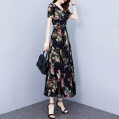 中长裙 收腰显瘦漂亮气质短袖 碎花雪纺连衣裙子女士夏季 2026年新款