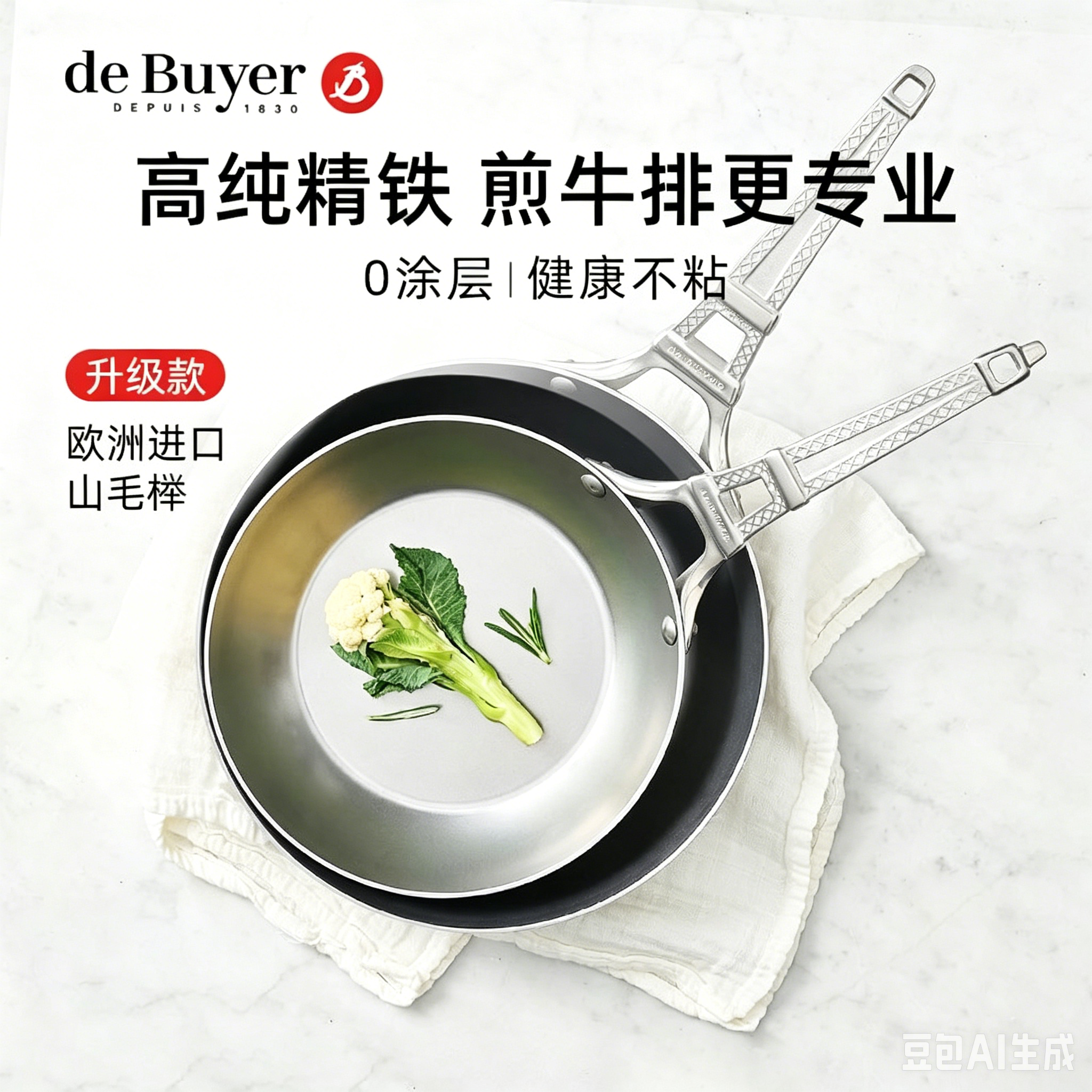 德佰尔无涂层精铁法国不粘锅