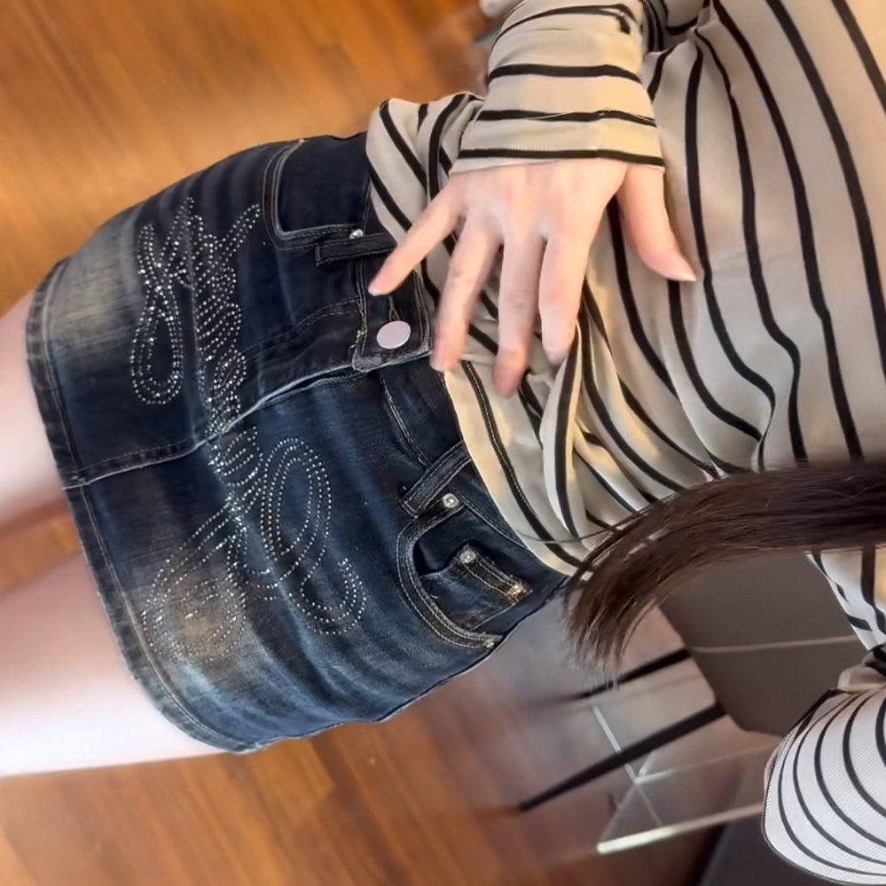 美式复古辣妹风性感百搭高腰镶钻牛仔包臀裙辣妹热裙裙裤防走光