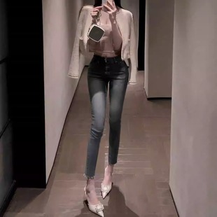 小脚牛仔裤 2024定制 定染韩国水洗色立体剪裁修身 型zui绝 穿过版