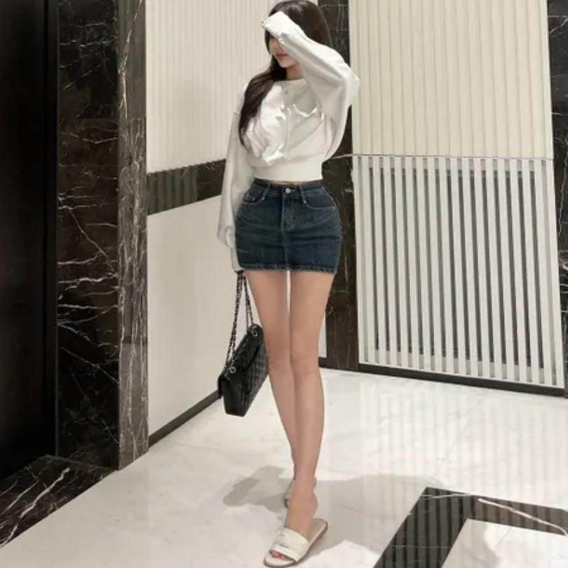 复古蓝色丰胯高腰牛仔半身裙女弹力显瘦显腿长性感百搭包臀裙短裙