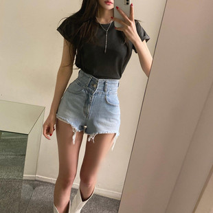 韩版夏季新款破洞毛边牛仔短裤女高腰a字超显瘦显高阔腿热裤ins潮