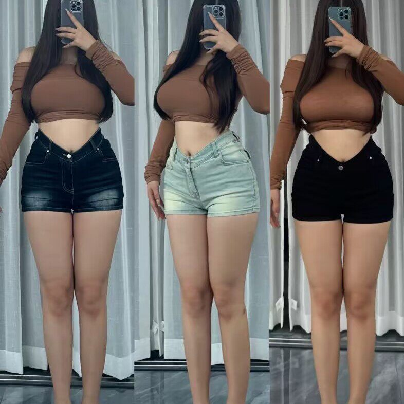 【V型丰胯牛仔裤】秒变沙漏身材春夏设计感辣妹百搭显瘦提臀短裤