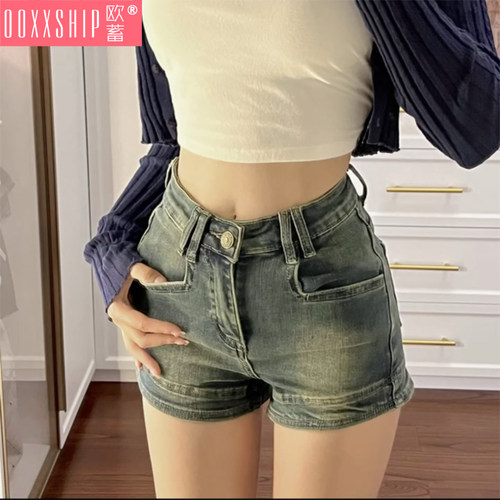 做旧复古牛仔短裤女夏装美式辣妹