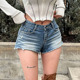 百搭高腰直筒破洞辣妹热裤 韩版 新款 夏季 复古水洗蓝色毛边牛仔短裤