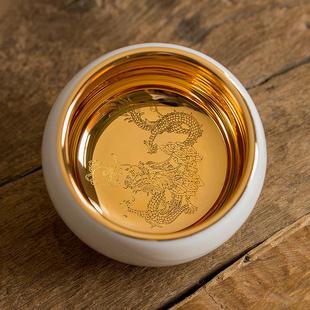 手工24k纯金羊脂玉瓷鎏金盏主人茶杯子单杯大号陶瓷功夫送礼茶具