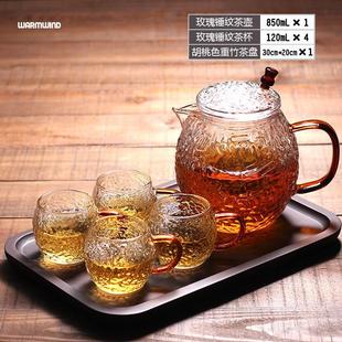 泡茶壶玻璃过滤茶壶耐高温锤纹茶水分离泡茶器加厚花茶具家用套装