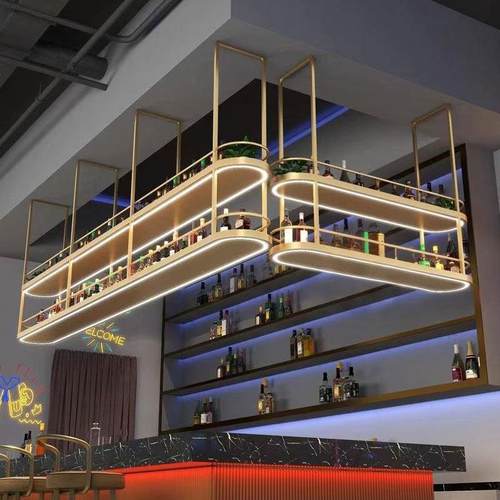 酒吧吧台吊架酒杯架悬挂式创意发光红酒架吧台餐厅吧台吊柜定制