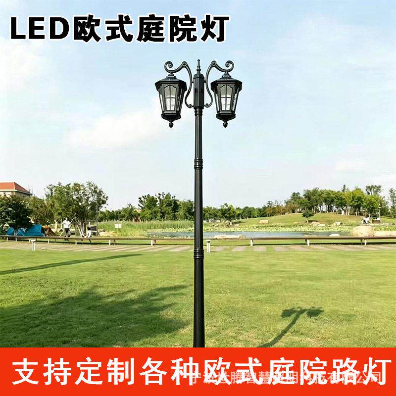 中式仿古LED灯公园户外小区3米路灯太阳能景观灯防水双灯笼庭院灯