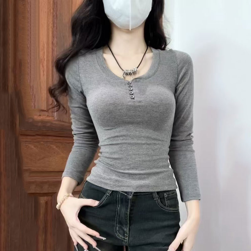 德绒u领打底衫磨毛加绒加厚保暖