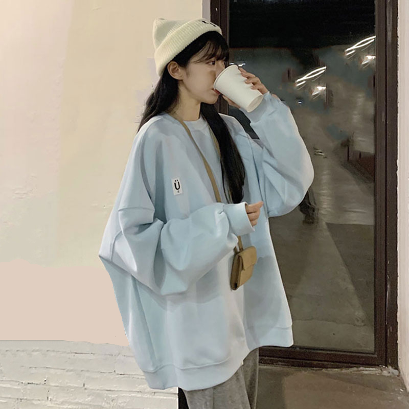 秋冬oversize无帽加绒加厚卫衣女